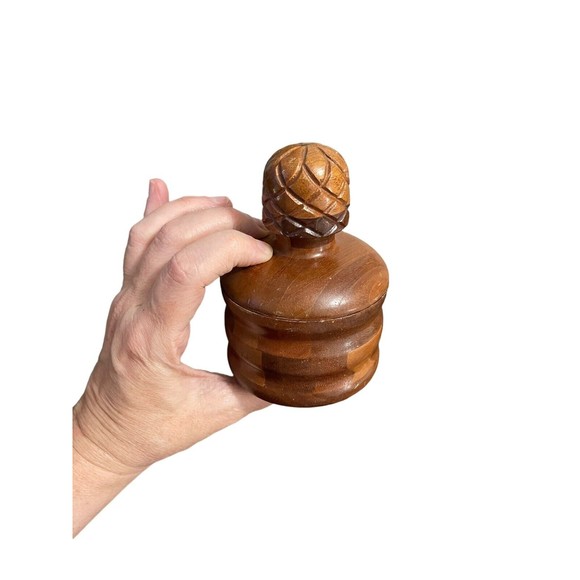 Vintage MCM Hand Turned Carved Wood Jar w/Lid Candy Trinket Container - Picture 10 of 12